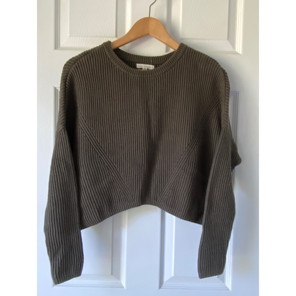 La Hearts Green Crew Neck Sweater with Textured Knit